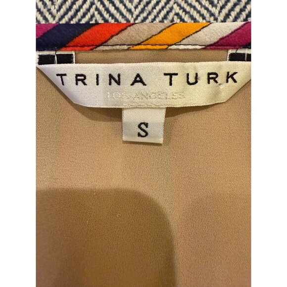 Trina Turk Striped Flutter Sleeve V-Neck Blouse S Multicolor Sheer Lined Womens - Picture 4 of 11